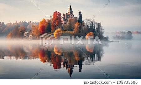 Lake with island and castle in europe 108735596