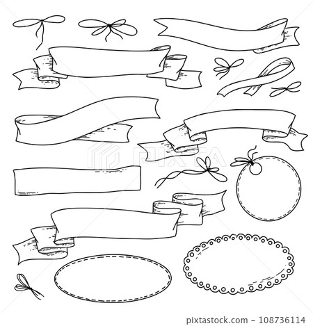 Vector illustration of ribbons and bows doodle style hand drawing. Vector illustration of ribbons and bows doodle style hand drawing. 108736114