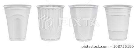 Clay render of plastic cup set isolated on white background - 3D illustration 108736190