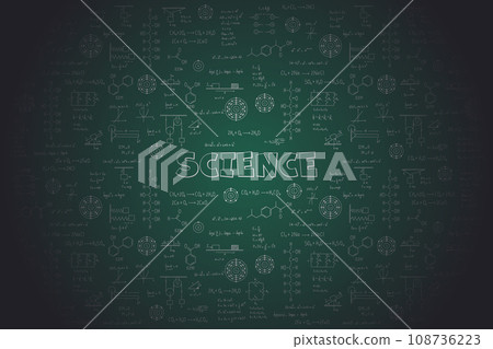 Calculus equations, algebra, organic chemistry, chemical reactions, chemical elements, physics, rectilinear motion, statics, electromagnetism, friction force, energy, on a green science background Calculus equations, algebra, organic chemistry, chemical reactions, chemical elements, physics, rectilinear motion, statics, electromagnetism, friction force, energy, on a green science background 108736223