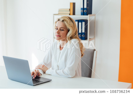 remote work communication woman with laptop computer internet conversation online communication remote work communication woman with laptop computer internet conversation online communication 108736234