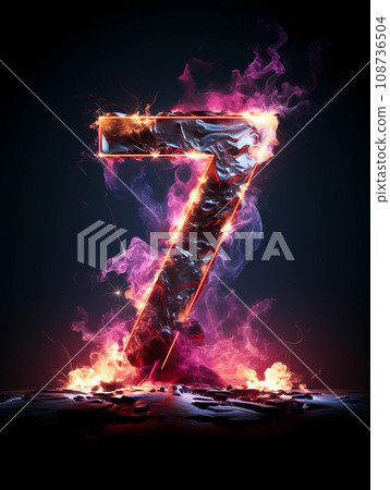 Number 7 on fire on black background Isolant fire smoke seven Number 7 on fire on black background Isolant fire smoke seven 108736504