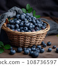 bowl basket of fresh blueberries on a wooden table 108736597