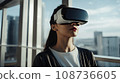 Innovative technologies Asian woman getting VR headset, virtual reality glasses. 108736605