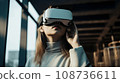 Innovative technologies woman experience using VR headset virtual reality glasse 108736611