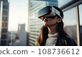 Innovative technologies woman experience using VR headset virtual reality glasse 108736612