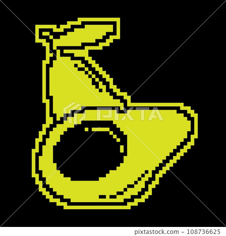 Pixel silhouette icon, avocado fruit whole and cut in half with pit in middle. Exotic fruit. Simple black and yellow vector isolated Pixel silhouette icon, avocado fruit whole and cut in half with pit in middle. Exotic fruit. Simple black and yellow vector isolated 108736625
