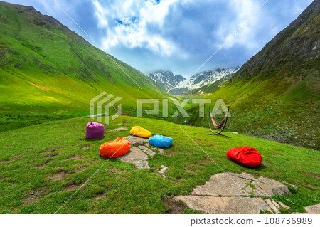 Beautiful view of mountain valley landscape in Juta, Georgia. 108736989