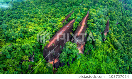 3 Whale Rock. Aerial view of Three whale stones in Phu Sing National, Bueng Kan, Thailand. 108737024