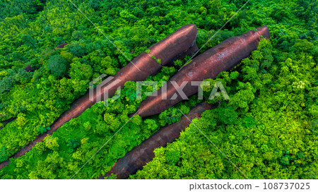 3 Whale Rock. Aerial view of Three whale stones in Phu Sing National, Bueng Kan, Thailand. 108737025