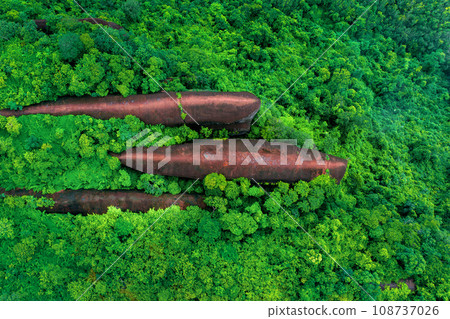 3 Whale Rock. Aerial view of Three whale stones in Phu Sing National, Bueng Kan, Thailand. 108737026