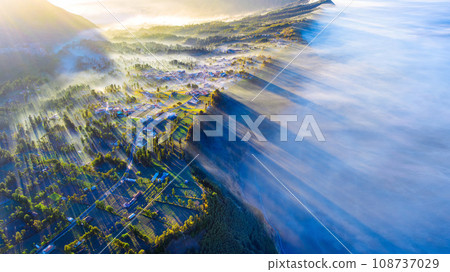 Cemoro lawang village at sunrise near mount Bromo in Bromo tengger semeru national park, East Java, Indonesia 108737029