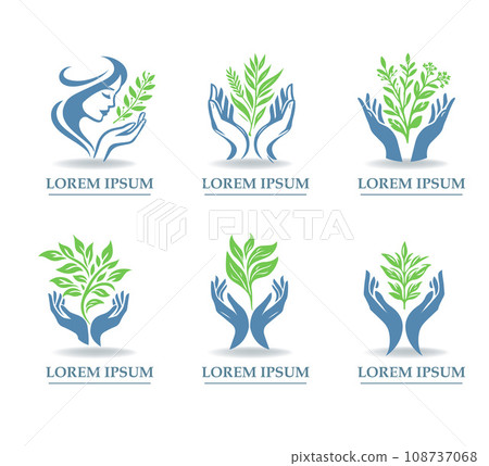 Gentle hands holding a sprout or herbs 108737068