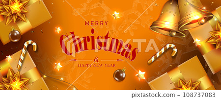 Christmas brown illustration, gift boxes with bow, textured snowflakes Christmas brown illustration, gift boxes with bow, textured snowflakes 108737083
