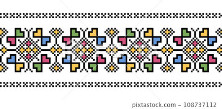 Ukrainian vector embroidery pattern for textile, fabric, cloth . Ukrainian colorful embroidery. Folk, ethnic pattern, pixel art, vyshyvanka, cross stitch Ukrainian vector embroidery pattern for textile, fabric, cloth . Ukrainian colorful embroidery. Folk, ethnic pattern, pixel art, vyshyvanka, cross stitch 108737112