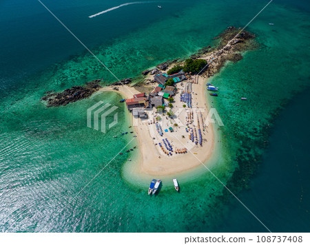 Koh Khai island, Aerial top view from drone, beautiful coral reefs and white sand beach, Phuket, Thailand 108737408