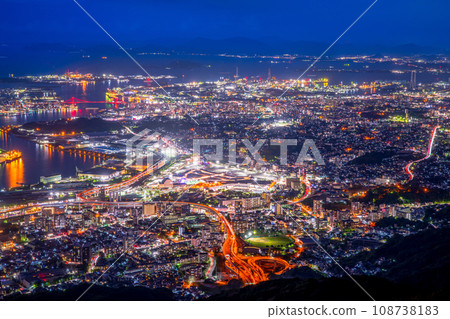 Kitakyushu City, Fukuoka Prefecture, night view from Mt. Sarakura Kitakyushu City, Fukuoka Prefecture, night view from Mt. Sarakura 108738183