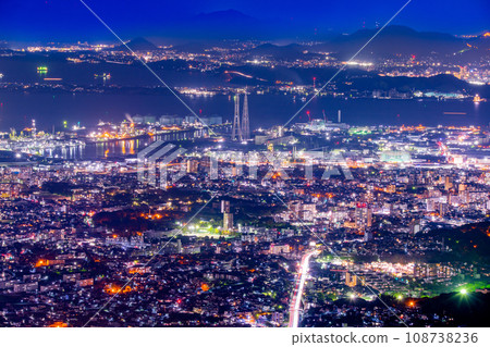Kitakyushu City, Fukuoka Prefecture, night view from Mt. Sarakura 108738236