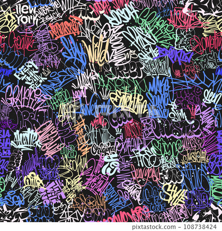 Graffity wall tags seamless pattern, graffiti street art. Graffity wall tags seamless pattern, graffiti street art. 108738424