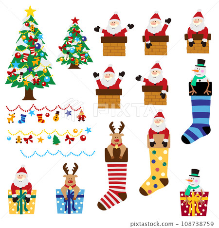 可愛的聖誕老人和聖誕材料， 108738759