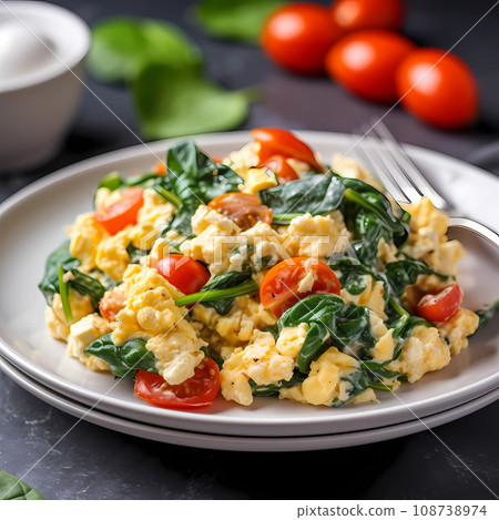 Omelette with cherry tomatoes and spinach Healthy breakfast healthy eating concept 108738974