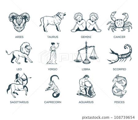 Zodiac signs vector illustration. Zodiac signs vector illustration. 108739654