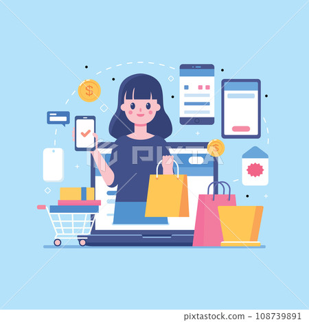 Shopping Online on website. mobile application. Vector illustration 108739891
