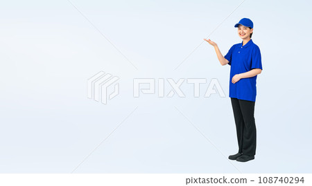Woman wearing work clothes to guide Delivery staff Delivery worker Worker Cropped full body photo Woman wearing work clothes to guide Delivery staff Delivery worker Worker Cropped full body photo 108740294
