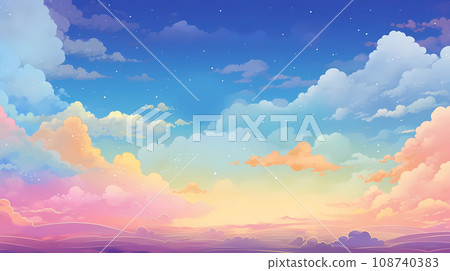 手绘卡通可爱的童话天空插画 108740383