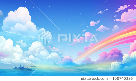 手绘卡通可爱的童话天空插画 108740386