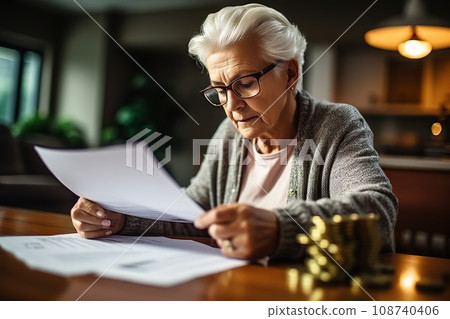 Senior Citizen Strategizing Budget and Planning in Home Office. created with Generative AI 108740406