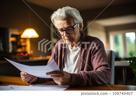 Senior Citizen Strategizing Budget and Planning in Home Office. created with Generative AI 108740407