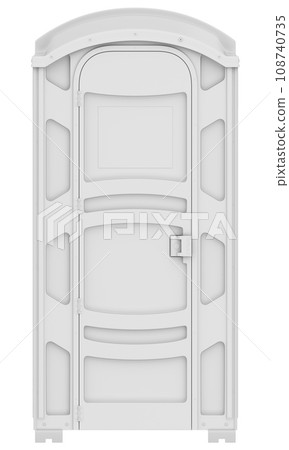 Clay render of front view of mobile portable plastic toilet isolated on white background - 3D illustration 108740735