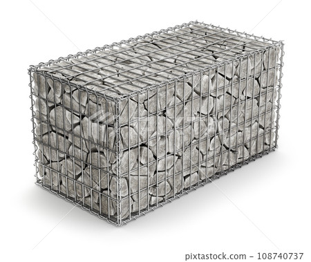 Gabion basket with stones on white background - 3D illustration Gabion basket with stones on white background - 3D illustration 108740737