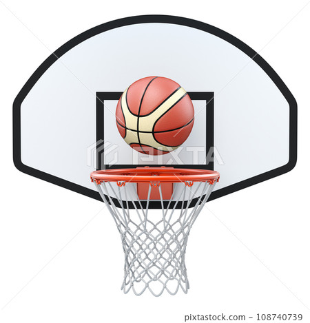 Basket ball board with hoop and net isolated on white background - 3D illustration 108740739