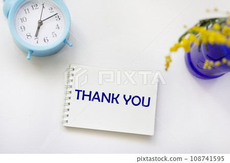 On a white background, a notepad with the word THANK YOU. retro style image On a white background, a notepad with the word THANK YOU. retro style image 108741595