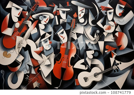Musicians drawn in cubist style AI image 108741779