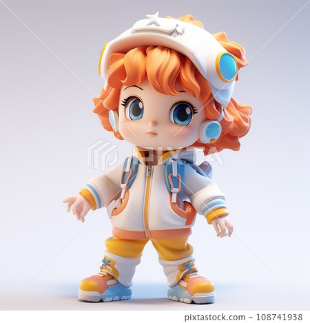 cute 3d character girl with hood. AI Generative. 108741938