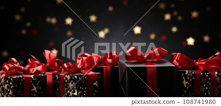 Gifts on Christmas or New Year background. Banner for marketing and advertising. Black Friday and Boxing Day 108741980