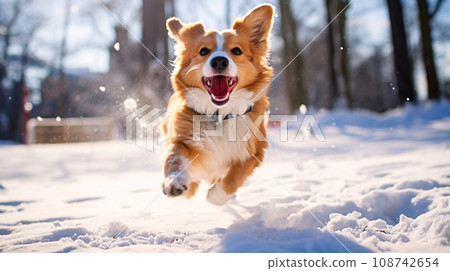 冬天的動物,狗在雪地裡快樂地奔跑,人工智慧生成的圖像 冬天的動物,狗在雪地裡快樂地奔跑,人工智慧生成的圖像 108742654