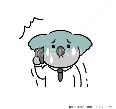 A working koala character turns pale while on the phone. A working koala character turns pale while on the phone. 108742860