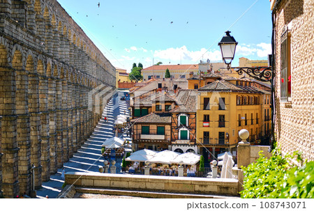 Segovia city and medieval ancient Roman Aqueduct 108743071