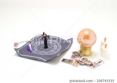 divination and wicca concept. Mystic and vintage background divination and wicca concept. Mystic and vintage background 108743335