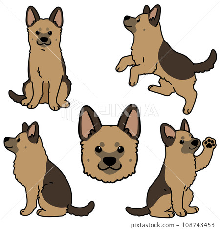 簡單可愛的德國牧羊犬插畫集，帶有主線 108743453