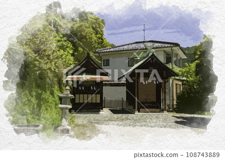 水彩風格 新見船川八幡宮 美保神社 岡山縣新見市 108743889