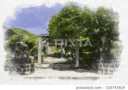 水彩風格新見船川八幡神社途徑岡山縣新見市 水彩風格新見船川八幡神社途徑岡山縣新見市 108743929
