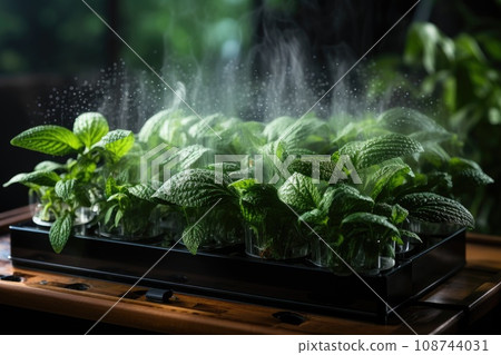 Water vapor over green plants. Generative AI 108744031