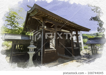 水彩風格 新見船川八幡宮瑞神門 岡山縣新見市 108744045