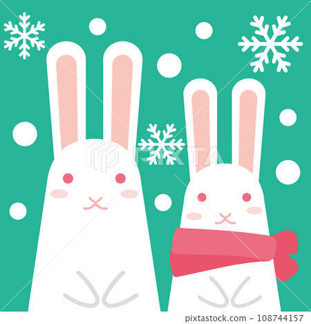 聖誕圖案圖示_雪地裡的兩隻小白兔_背景色聖誕綠 聖誕圖案圖示_雪地裡的兩隻小白兔_背景色聖誕綠 108744157