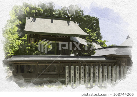水彩風格 新見船川八幡神社正殿 岡山縣新見市 108744206